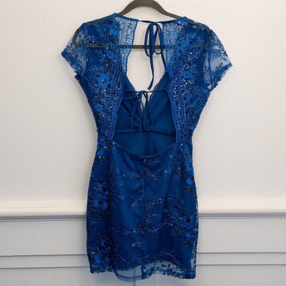 Lucy in the Sky Royal Blue Embroidered Sequin Mini Dress | Size S | Party Ready - Picture 3 of 5